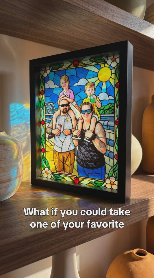 Personalized Stained Glass Photo Art – Custom 8" x 10" Framed UV Printed Keepsake